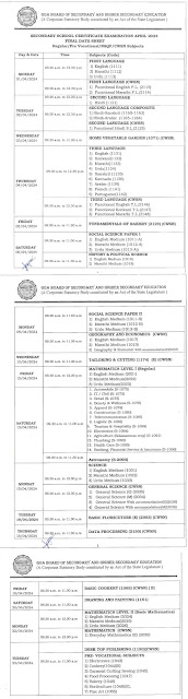 GBSHSE SSC Time Table 2024