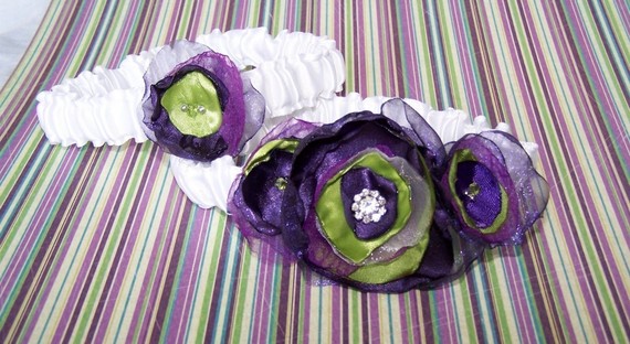 Purple and green custom garter by Its My Day
