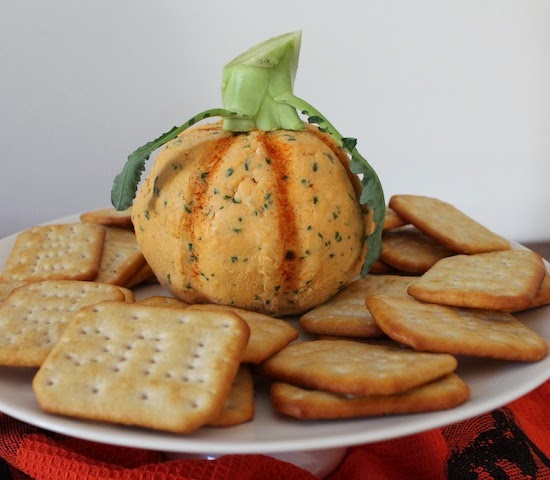 Food Lust People Love: This pumpkin-shaped spicy cheese ball is a great addition to any Halloween or Thanksgiving party table.