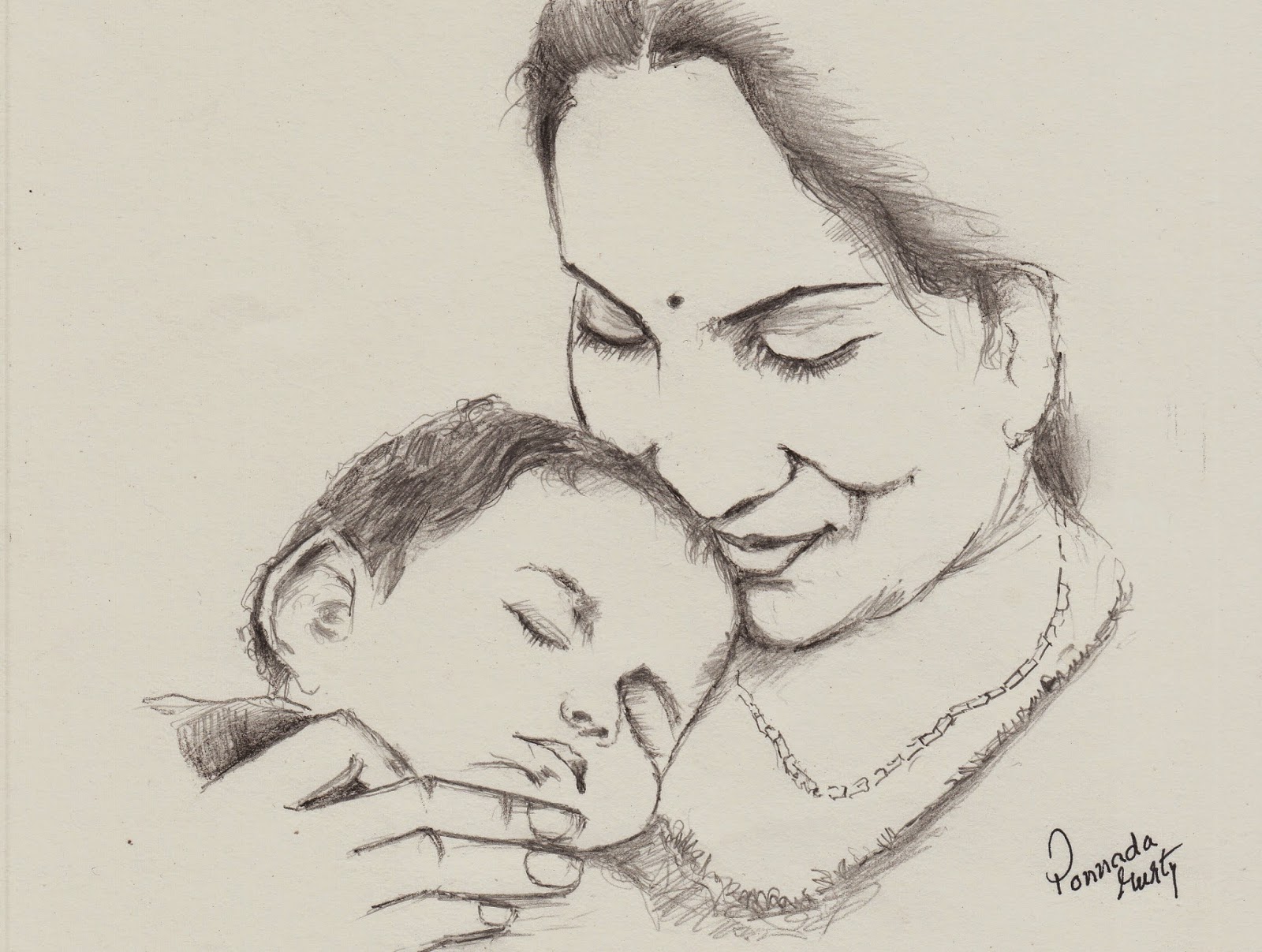 Sketches and Drawings Indian mother pencil sketch