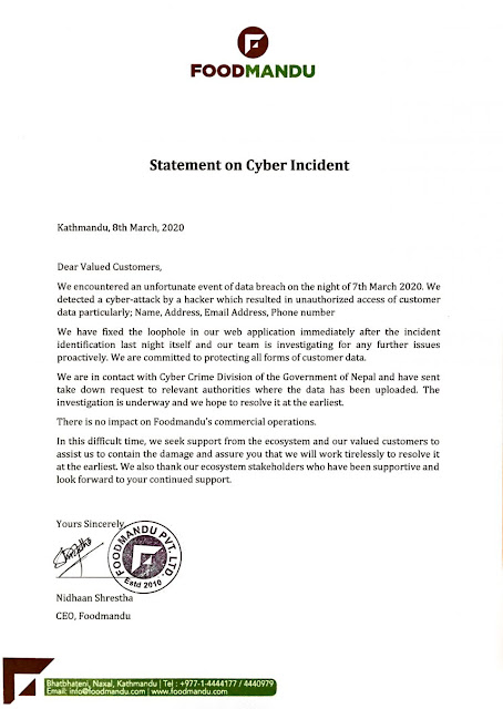 Foodmandu Cyber Attack : 50,000 users data leaked online