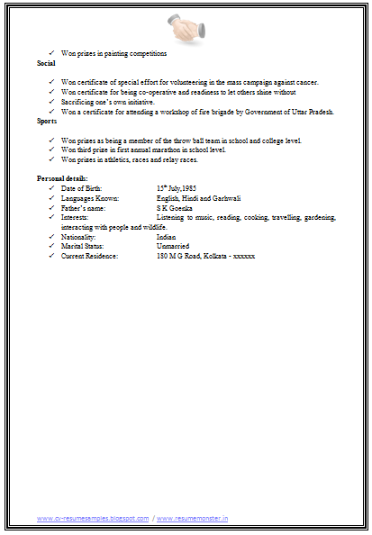 MBA HR Resume Format Download