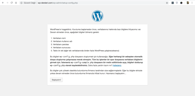 godaddy Wordpress kurulumu başlangıç sayfası