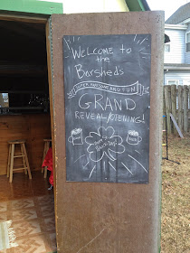 the barshed: shed into bar- chalkboard on door