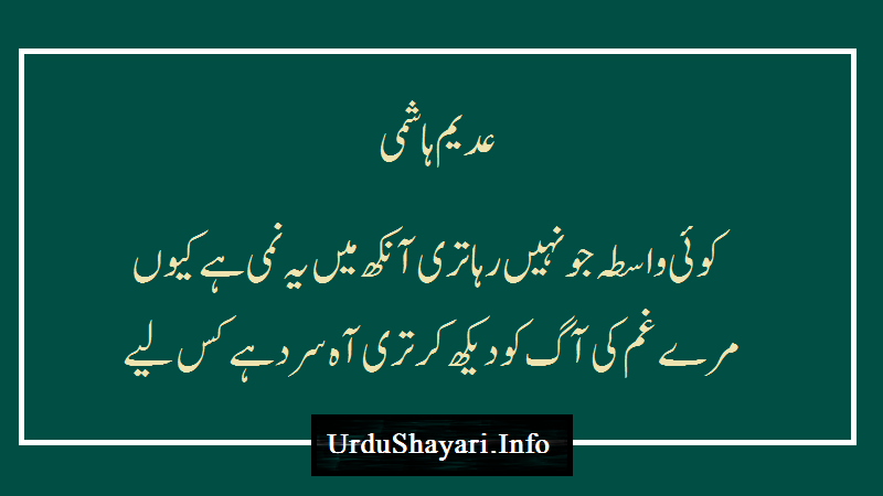 Koi Wasta Jo Sad Lines Urdu - Sad Shayari In Urdu 2 Lines - Urdu Poetry Image - Adeem Hasmi