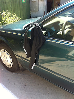 Stacy Snyder - Parent Unplugged - They Listen All Right! - Kids Hear Everything - laundry drying on car mirror