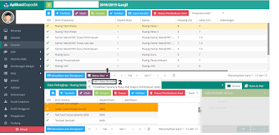 Salin data sarpras menggunakan menu aksi