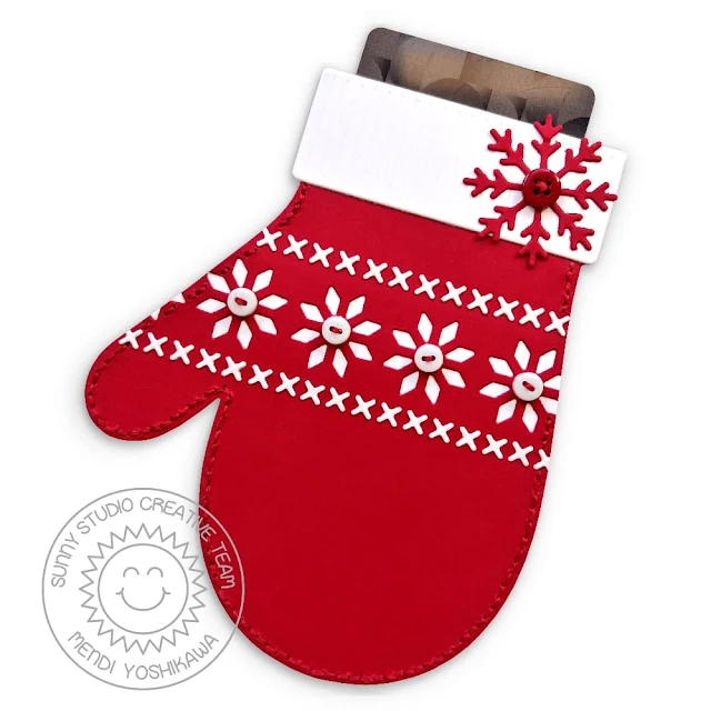 Sunny Studio Stamps Blog: Red Fair Isle Snowflake Mitten Shaped Gift Card Holder (using Woolen Mitten Dies)