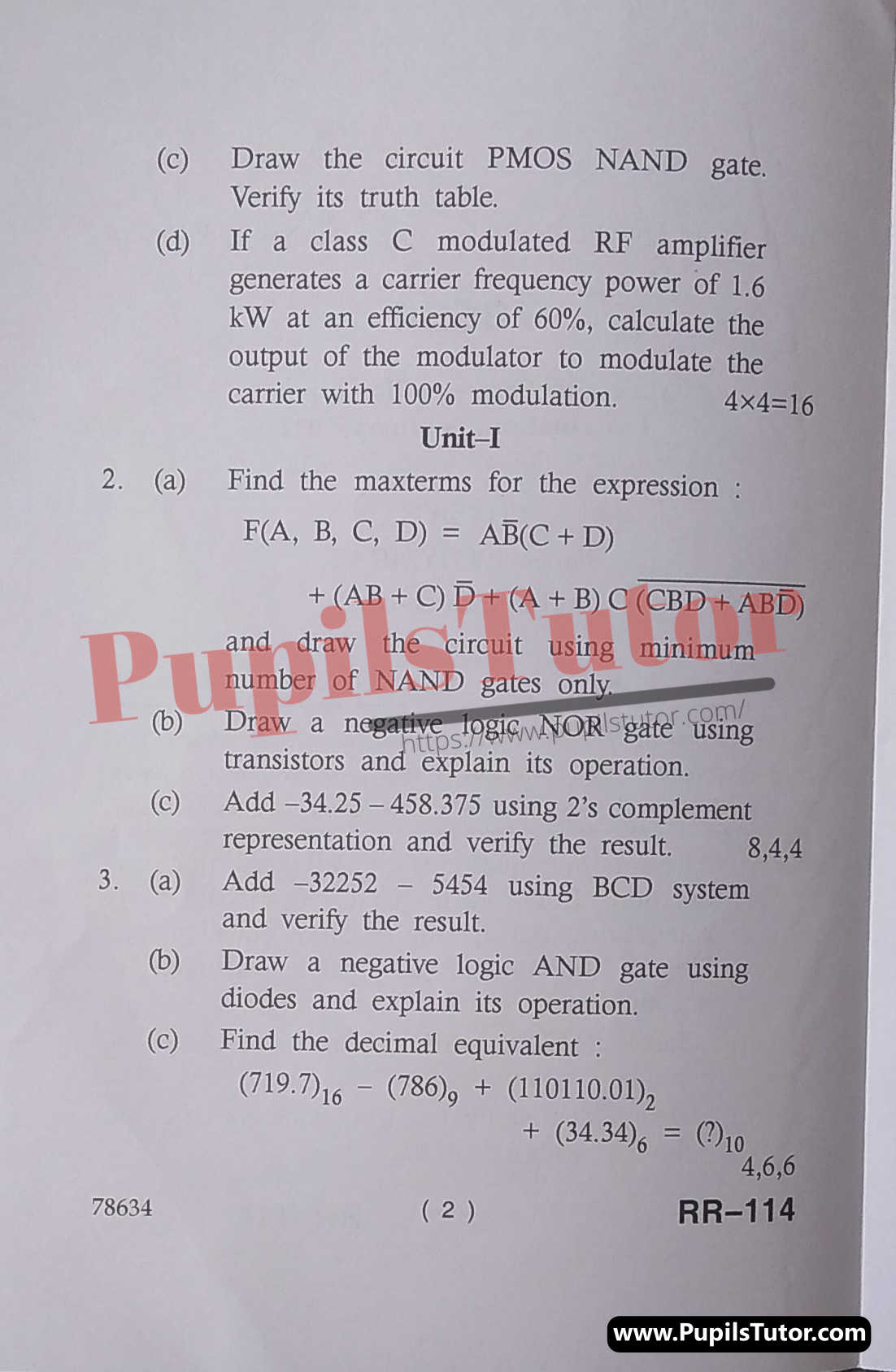 M.D. University M.Sc. [Physics] Electronics-II Fourth Semester Important Question Answer And Solution - www.pupilstutor.com (Paper Page Number 2)
