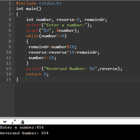 Reverse number program in c