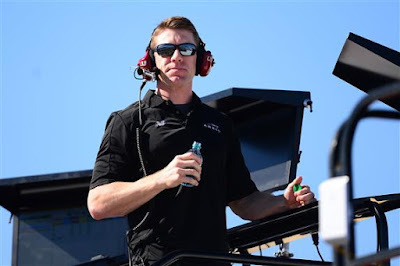 Newly Retired Driver Carl Edwards looks on during a NASCAR testing at PIR.