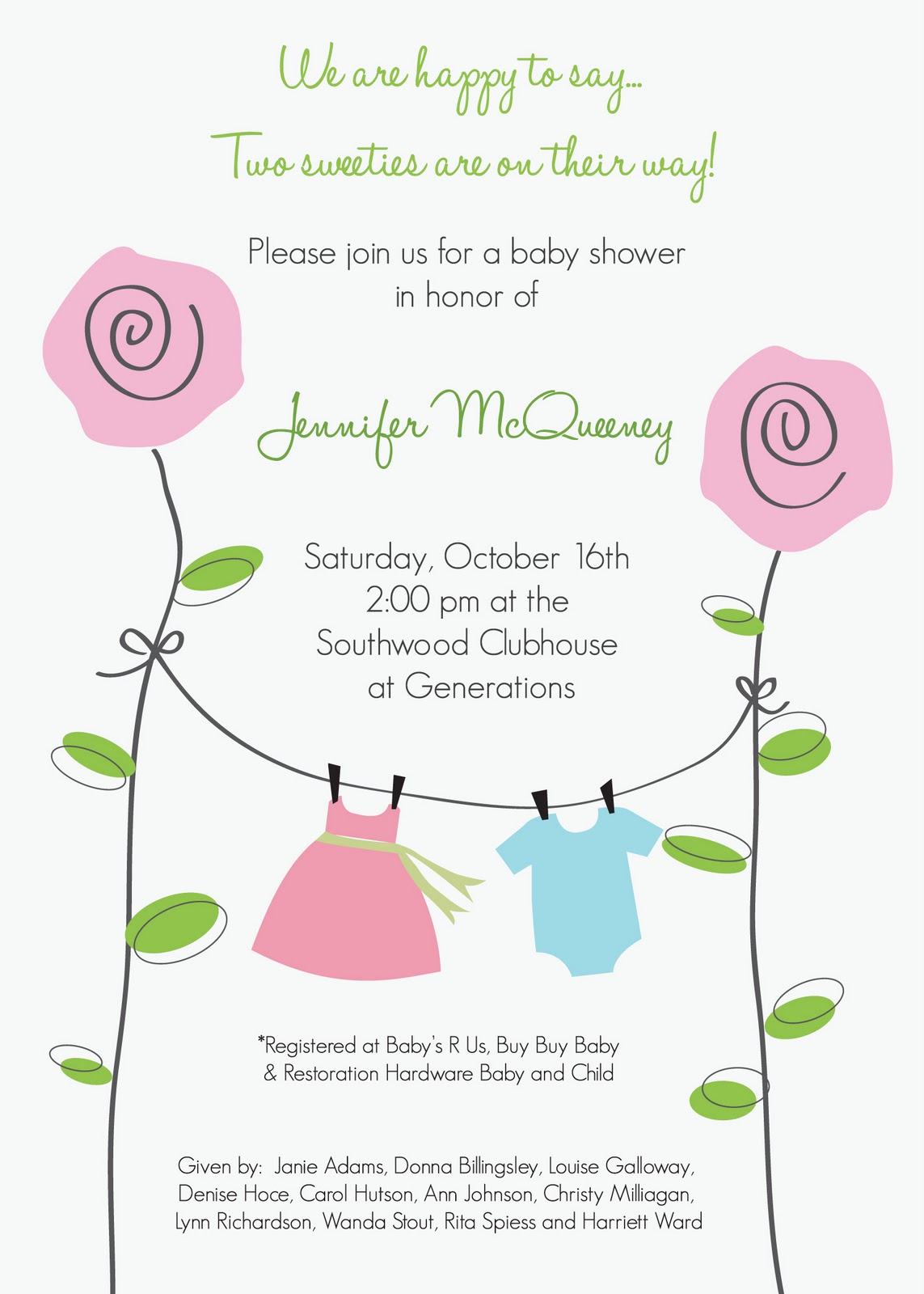 ... cute baby shower invitation I designed for a set of twins, boy and