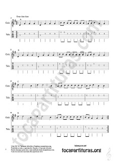 2  Tablatura y Partitura de Guitarra Popurrí Mix 16 Partituras de Freere Jacques, Pasa el Batallón, Eram Sam Sam Tablature Sheet Music for Guitar Music Score Tabs