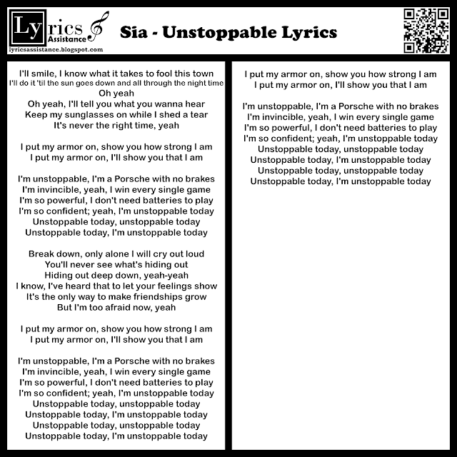 Sia - Unstoppable Lyrics | lyricsassistance.blogspot.com