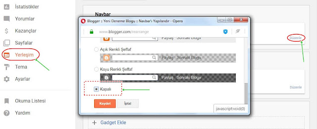 Blogger navbar kapatmak