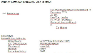 Contoh Surat Lamaran Pekerjaaan untuk Tingkat SMA dalam Bahasa Jerman dan translate Bahasa Indonesia