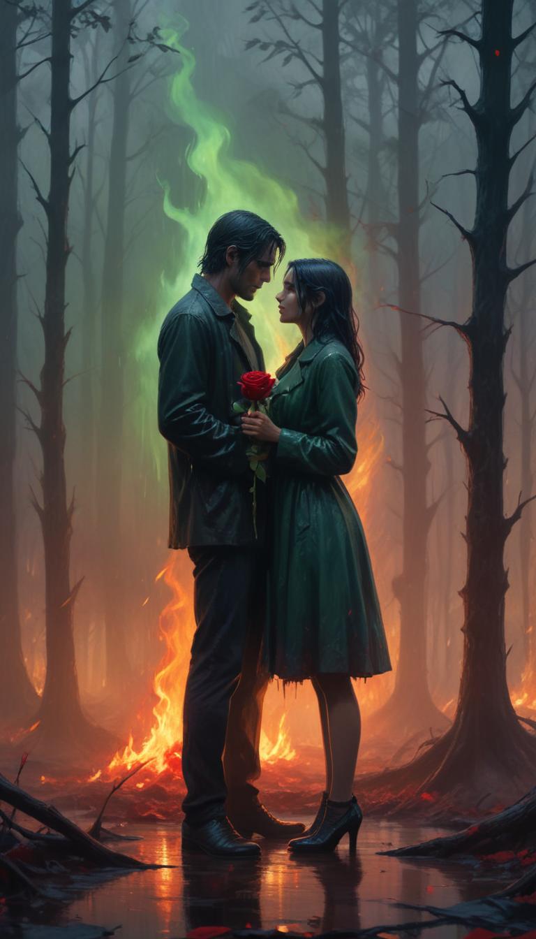 Love Romantic Couple with Rose in a Dark Forest: Capturing the Perfect Wallpaper