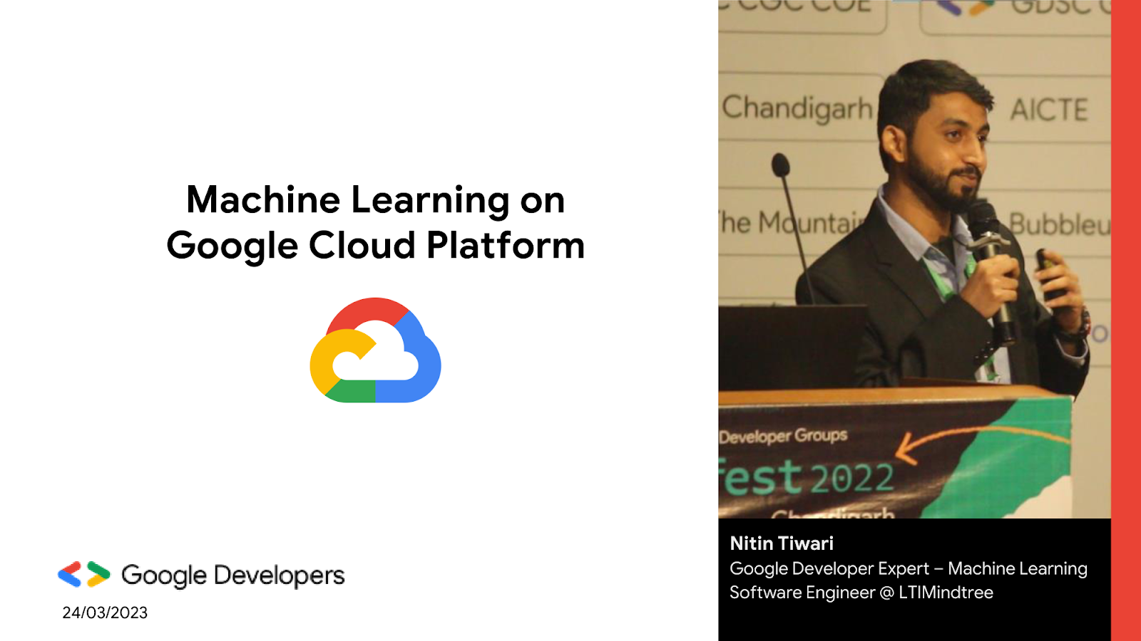 Machine Learning on Google Cloud Platform led by Nitin Tiwari, Google Developer Expert - Machine Learning, Software Engineer @LTMIMindtree