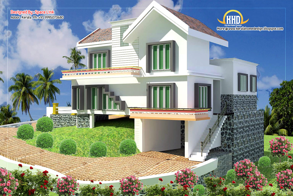 Double storey  home  designs  1650 Sq Ft Kerala  home  