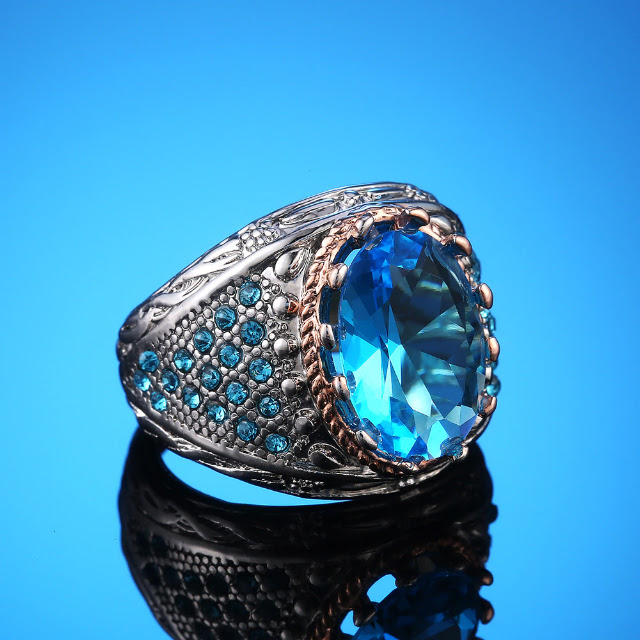 Beautiful Artificial Ring for Females with Blue Stones and Microstones