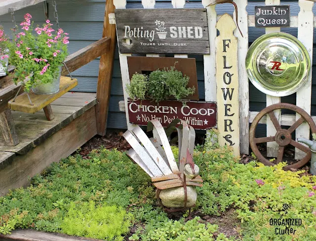 Photo of my back junk garden planters, plantings and junk