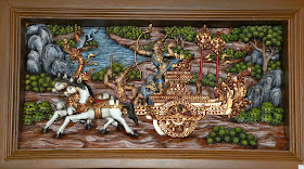 Thai woodcarving, a scene from Ramakien (Ramayana) 