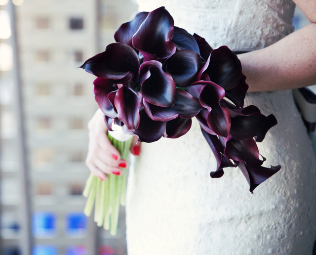  and rich deep purple black calla lilies Bridal bouquet