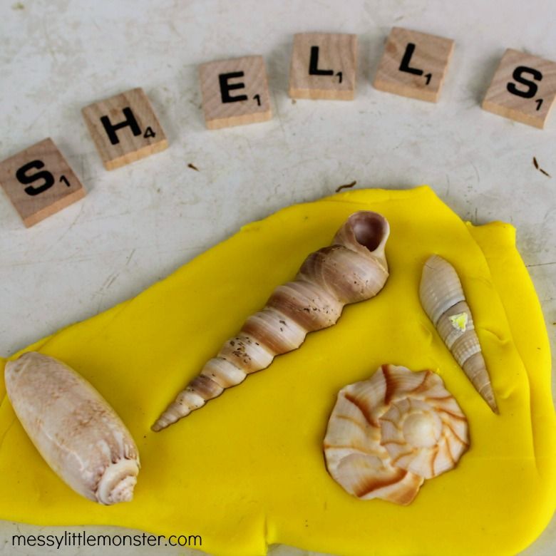 What to make with playdough - playdough seashells fossils