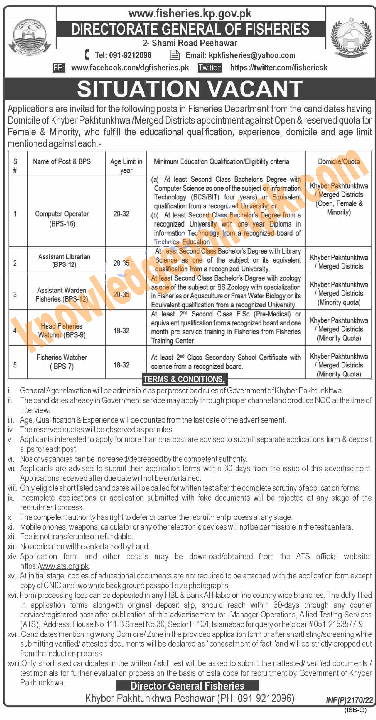 KPK Fisheries Department Jobs 2022 Download ATS Form Online