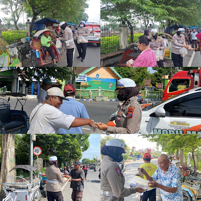 Peduli Sesama, Polisi di Jombang Bagikan Nasi Bungkus Kepada Abang Becak