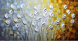  Asdam Art - Oil Paintings on Canvas Budding Flowers 100% Hand-Painted On Canvas Abstract Artwork Floral Wall Art Decorative Pictures Home Decor White (20X40 inch)