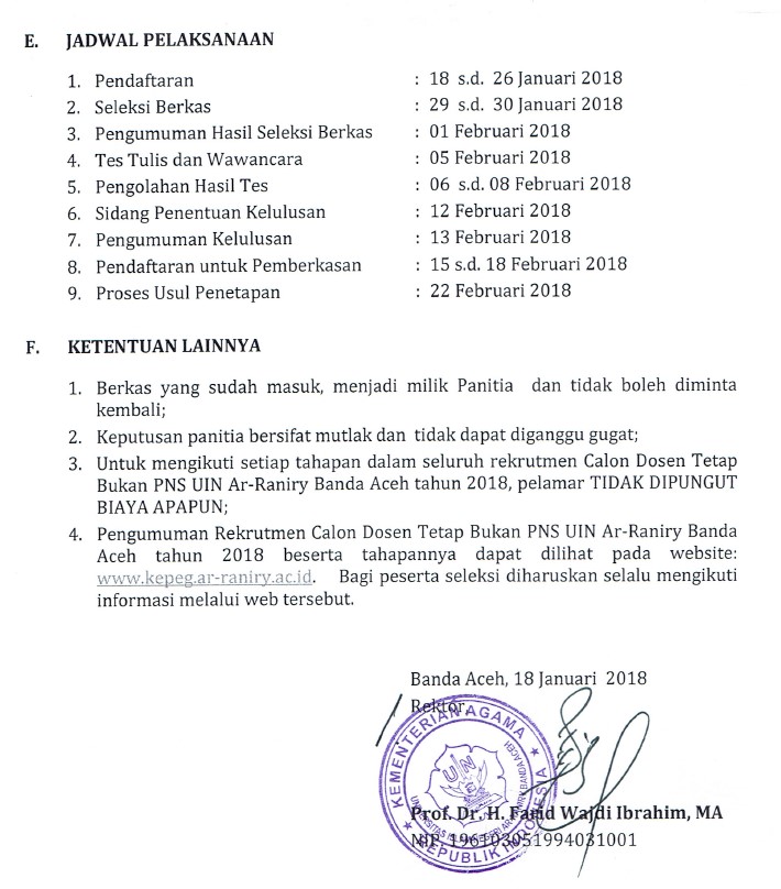 Lowongan Kerja di UIN Ar-Raniry Banda Aceh Sebagai Dosen 