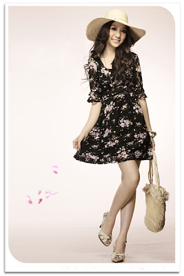 Flower Printed Sleeves Lace Dress