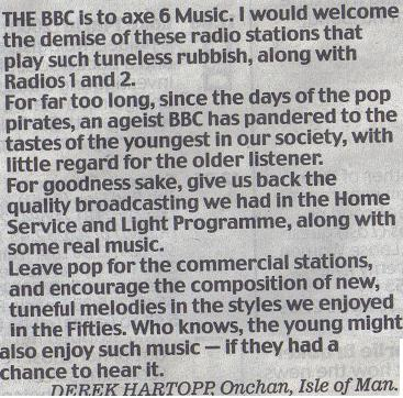 Daily Mail letter about 6 Music