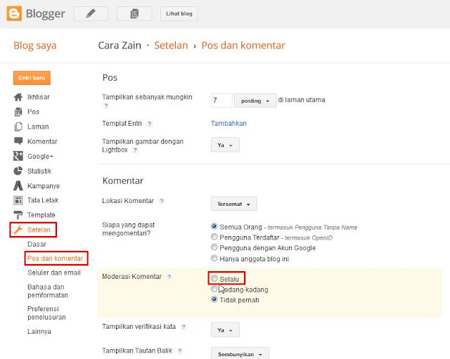 Cara Mengaktifkan Moderasi Komentar Di Blog Terbaru