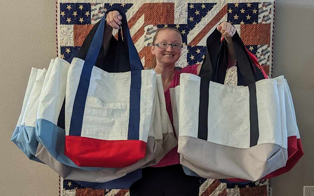 Tote bags made from a sailboat sail