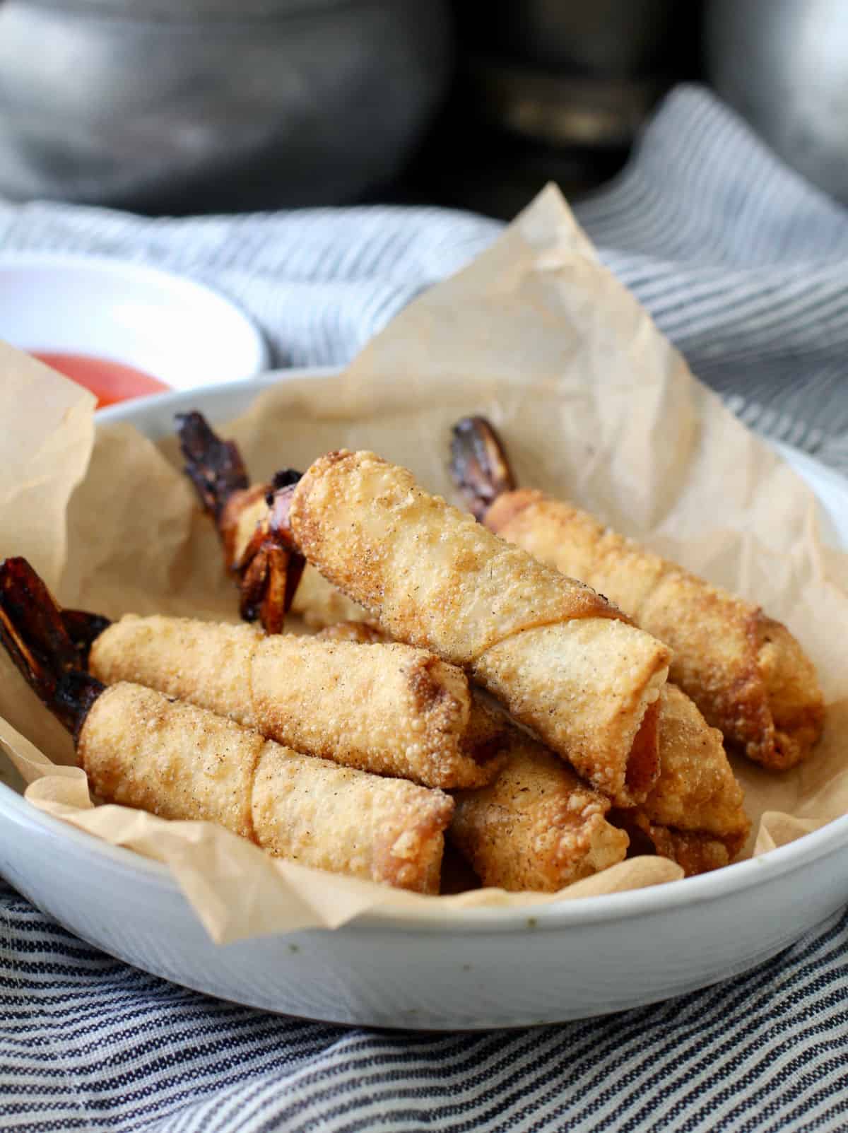 Shrimp in a Blanket in a bowl.