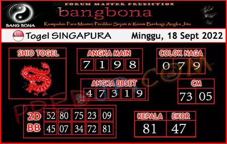 Prediksi Bangbona SGP Minggu 18 September 2022