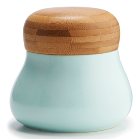 turquoise storage jar with bamboo lid