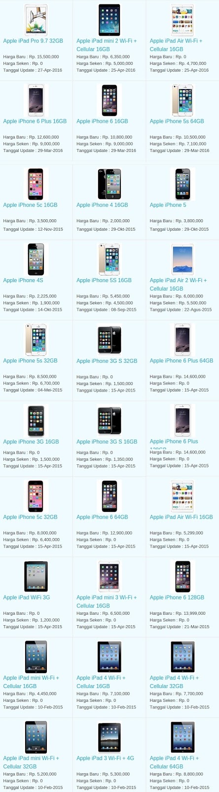 Daftar Harga Hp Terbaru Apple Mei 2016