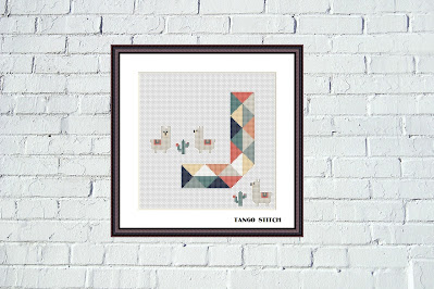 Letter J and cute llama geometric nursery cross stitch pattern, Tango Stitch