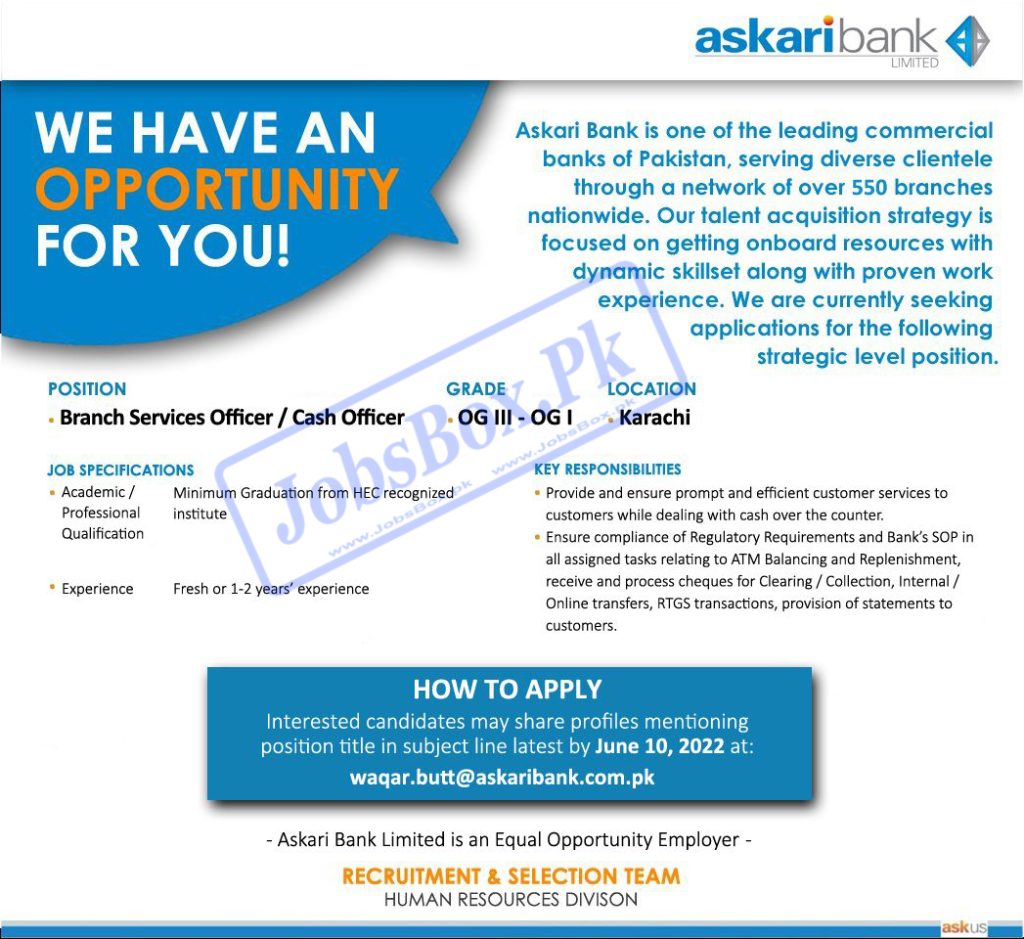 Askari Bank Jobs 2022 - waqar.butt@askaribank.com.pk Online Application Form