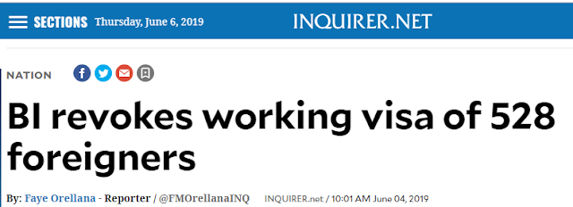 The Immigration Bureau has carried out its biggest alien visa cancellation for foreign workers.    Many of them have been found working in the country with fraudulent visas following the agency’s intensified crackdown illegal aliens in the Philippines.        Ads    According to Immigration Chief Jaime Morente, six companies were placed under post-auditing of visas and found that some of their foreign workers submitted fake Alien Employment Permits (AEP). AEP is an important requirement for foreign workers.  “I have directed the intelligence division to conduct a case build-up against said companies after receiving information that they have petitioned foreign nationals by submitting fake documents,” said Morente.  However, Morente did not mention the name of the companies. He said the companies were from Manila, Paranaque, and Caloocan, and were involved in consultancy, residential sales, tutorial, and information technology.    Ads      Sponsored Links    Among the aliens whose visa were canceled are 259 Indians, 230 Chinese, 14 Koreans, 11 Japanese, 5 Taiwanese, 3 Vietnamese, and a German, Burmese, Nigerian, Nepalese, Sudanese, and a Yemeni.    “The BI, through the Intelligence Division, is revitalizing its campaign of eradicating illegal foreign workers in the country,” Morente added.    These 528 foreigners will be blacklisted and deported immediately.      ©2019 THOUGHTSKOTO