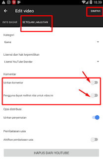  komentar pada video yang kita unggah di youtube Cara menonaktifkan like,dislike maupun komentar pada postingan video di youtube melalui android