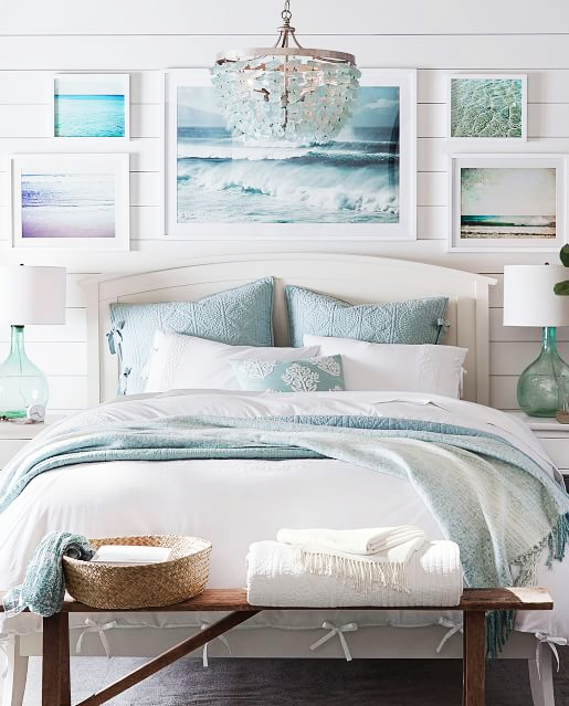 Coastal Bedroom with Sea Glass Chandelier