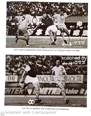 Action from Singapore-Arsenal match in Metro 20th Anniversary Tournament in 1977 (Asian Soccer)