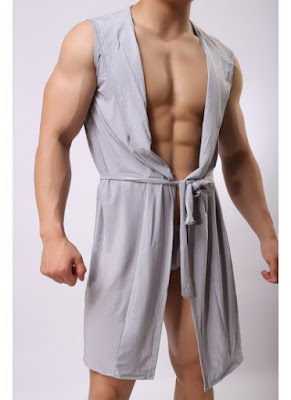 Summer Pyjamas Men Sexy Pajamas Single Piece Bath Robe Silk Pijama Male
