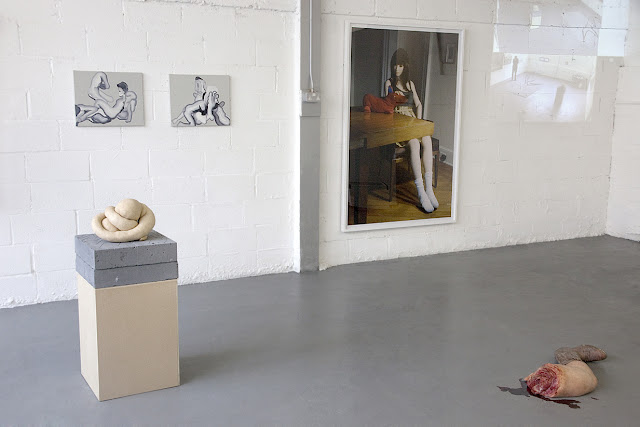 Sarah Lucas (sculpture, courtesy of Sadie Coles HQ), Konrad Wyrebek (paintings), Laurie Simmons (print, courtesy of Wilkinson Gallery), Matthew Miles and Konrad Wyrebek (video), John Issacs (sculpture, courtesy of Aeroplastics Contemporary)