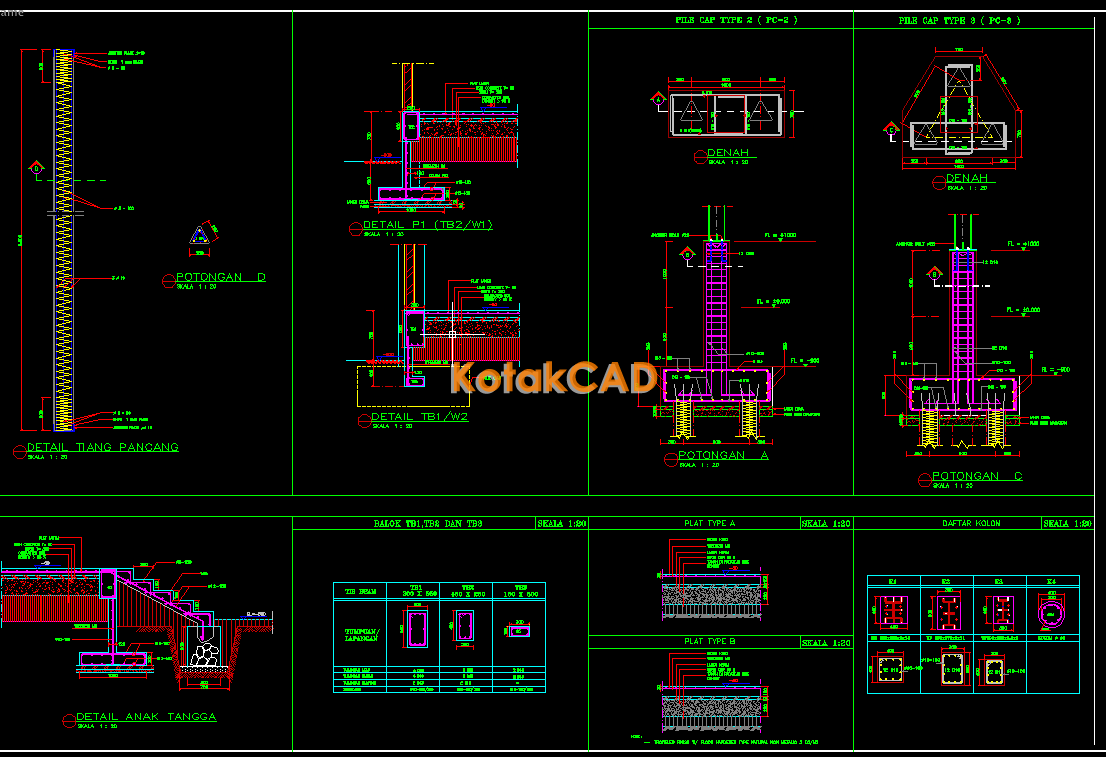 Bengkel AutoCAD: Detail Pondasi Tiang Pancang dwg 