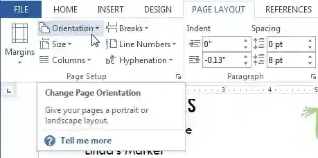 كيفية تخطيط الصفحة في word 2013